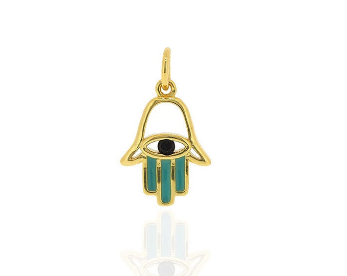 18K Gold Filled Hamsa Hand Pendant,Hamsa Symbol,Eye Hand,Hand Of Hamsa 16×10mm 1pcs