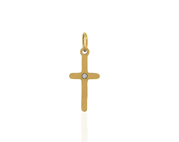 christian pendant,gold plated cross,cubic zirconia cross,plain cross 20*8mm 1pcs