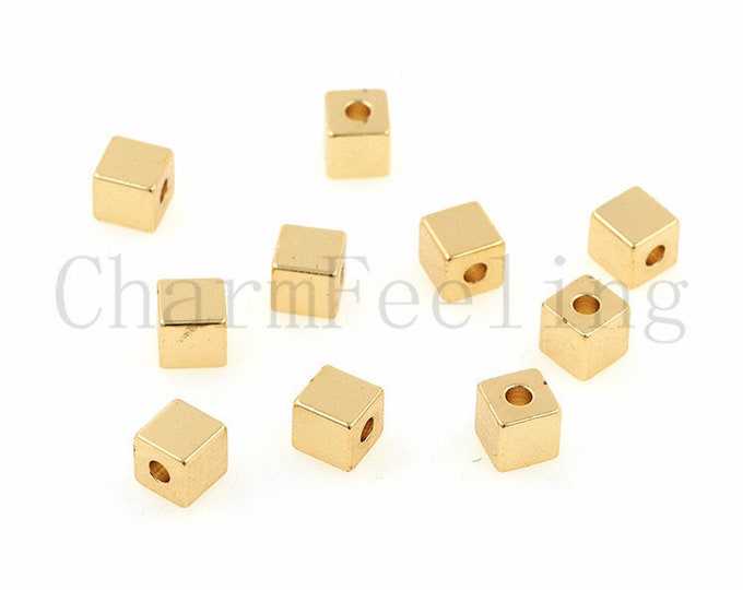 heart-shaped beads, square spacer beads, brass gold-plated nickel-free jewelry  10pcs/20pcs/30pcs