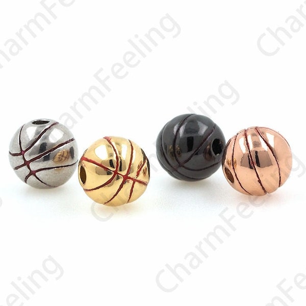 Basketball Spacer Beads, Enamel Basketball Spacer Beads, Sports Charm, Sports Bracelet, DIY Jewelry Making Accessories 9mm 1pcs