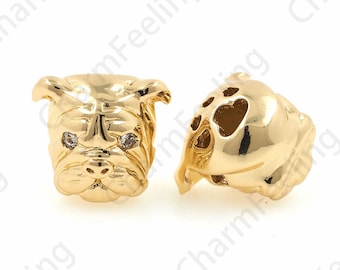 CZ Bulldog Spacer Beads, Bulldog Charm, Animal Charm, Bulldog Bracelet, Bulldog Jewelry, DIY Jewelry Making Accessories 11x13x11mm 1pcs