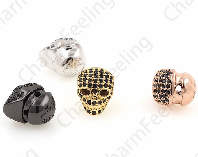 Micro-Pave Skull Spacer Beads, CZ Skull Charm, Metal Skull Beads, Unique Skull Beads, DIY Jewelry Making Accessories 11.4x9x10.8mm 1pcs