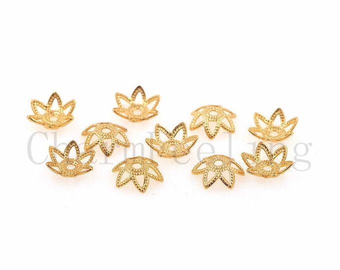 10 pcs 18K Gold Filled Flower Bead Caps,Pearl Caps,Round Bead Caps,Flower Caps,Spacer Jewelry, Brass Caps, DIY Gold Jewelry Making,
