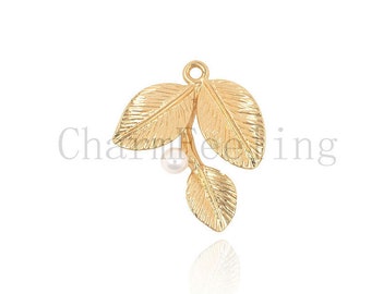 ginko leaf necklace-Bracelet pendant earrings accessories, gold-plated nickel-free jewelry 27*22.6*4.8mm  1pcs