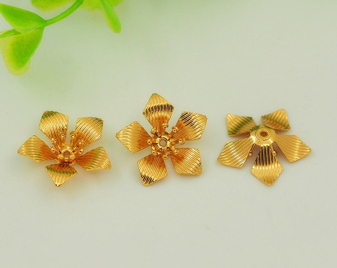 10 pcs 18K Gold Filled Flower Bead Caps,Pearl Caps,Round Bead Caps,Flower Caps,Spacer Jewelry, Brass Caps, DIY Gold Jewelry Making,