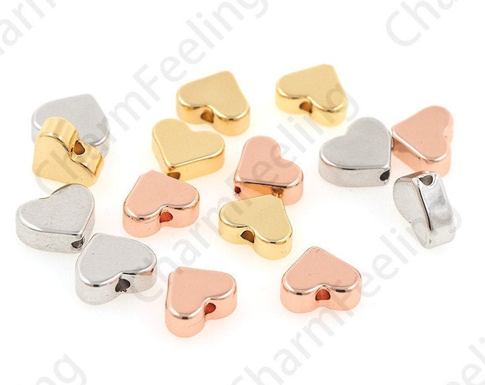 Gold Heart Spacer Beads, Heart-Shaped Spacer Beads, Bracelet Spacer Beads, Gold-Plated Discoveries 5.6x6.8mm 1pcs/ 5pcs/10pcs