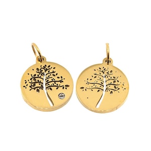 Colgante de árbol redondo, collar de árbol único, regalo del árbol de la vida, joyería de acero inoxidable 17*12*1,5 mm 1 pieza