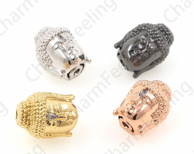 CZ Buddha Head Buddha Beads, Buddha Beads, Gold Buddha Head, Buddhist Jewelry 14x10.4x10.8mm 1pcs