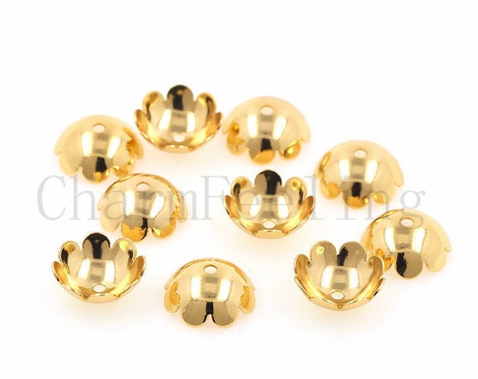 10 pcs 18K Gold Filled Flower Bead Caps,Pearl Caps,Round Bead Caps,Flower Caps,Spacer Jewelry, Brass Caps, DIY Gold Jewelry Making,