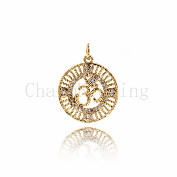 Round OM symbol necklace,Cubic Zirconia OM shape, for DIY bracelet necklace making results 24.5*19*2mm 1pcs