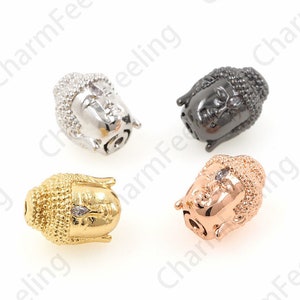 CZ Buddha Head Buddha Beads, Buddha Beads, Gold Buddha Head, Buddhist Jewelry 14x10.4x10.8mm 1pcs