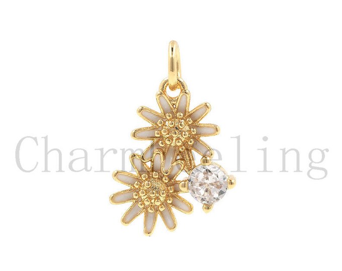 white daisy flower- daisy charm necklace-daisy drop earrings-enameled flowe 19.5*11.8*3.2mm  1pcs