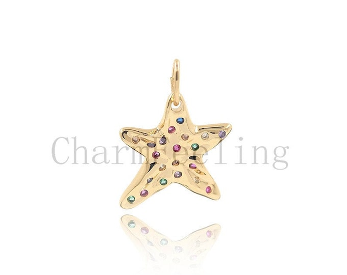 24 k shiny gold star charm, diamond star pendant, dainty star necklace 23*16*2mm 1pcs