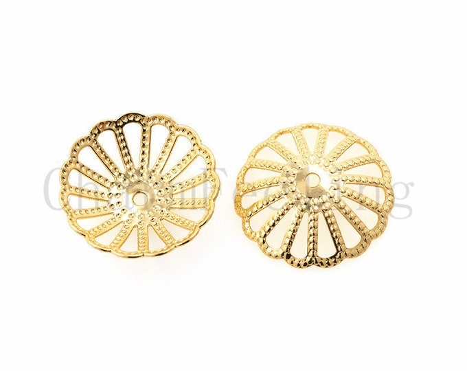 10 pcs 18K Gold Filled Flower Bead Caps,Pearl Caps,Round Bead Caps,Flower Caps,Spacer Jewelry, Brass Caps, DIY Gold Jewelry Making,