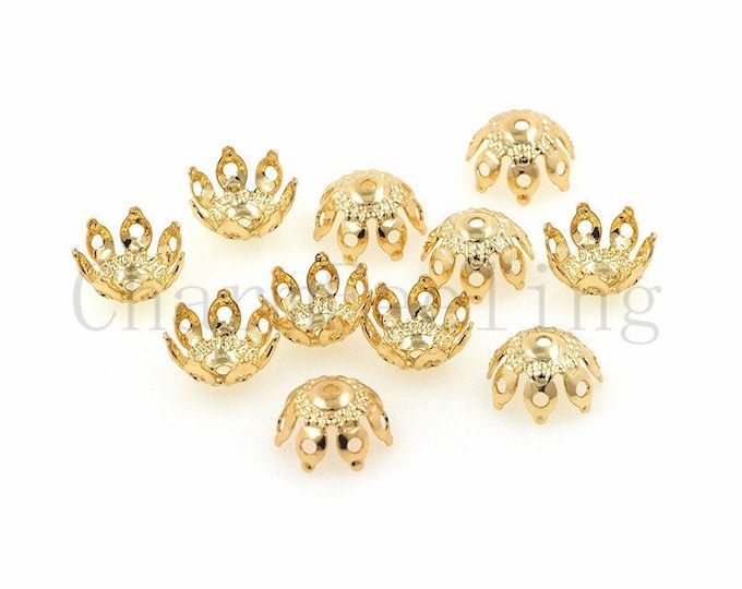 10 pcs 18K Gold Filled Flower Bead Caps,Pearl Caps,Round Bead Caps,Flower Caps,Spacer Jewelry, Brass Caps, DIY Gold Jewelry Making,