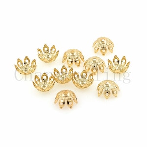 10 pcs 18K Gold Filled Flower Bead Caps,Pearl Caps,Round Bead Caps,Flower Caps,Spacer Jewelry, Brass Caps, DIY Gold Jewelry Making,