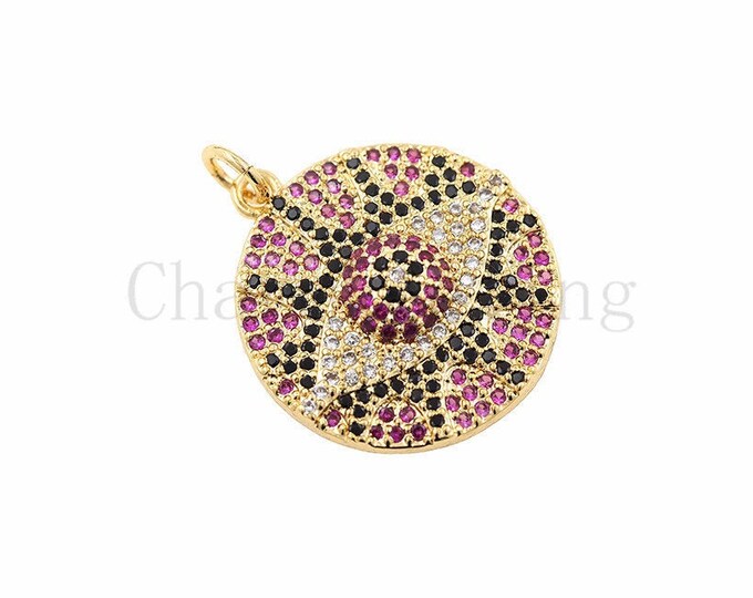18K Gold Filled Eye Necklace, Micropavé CZ Round Eye Pendant, Diy Jewelry, Used For Making Bracelets Necklaces Jewellery 25*20*4mm 1pcs
