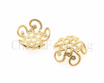 18K Gold Filled Flower Bead Caps,Pearl Caps,Round Bead Caps,Flower Caps,Spacer Jewelry, Brass Caps, DIY Gold Jewelry Making,