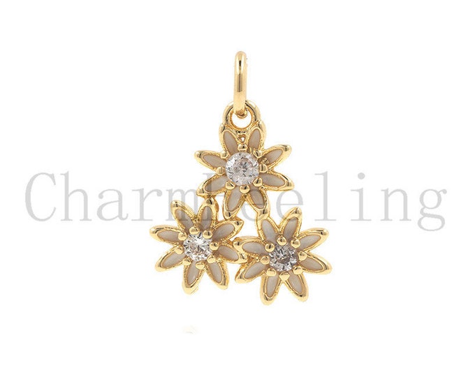 enamel daisy -daisy charm necklace- daisy drop earrings-real daisy jewelry 18.5*13.7*2.7mm  1pcs