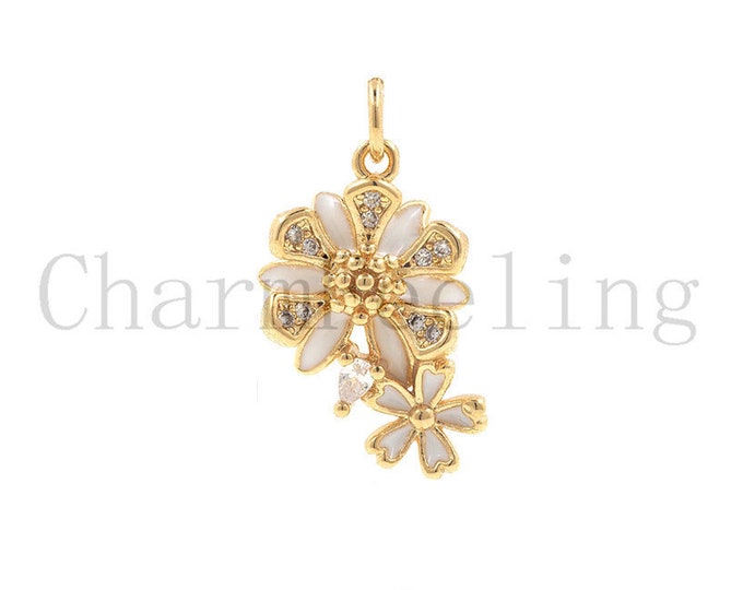 daisy pendant-daisy charm necklace-white daisy flower-enameled flower 23*13*4.7mm  1pcs