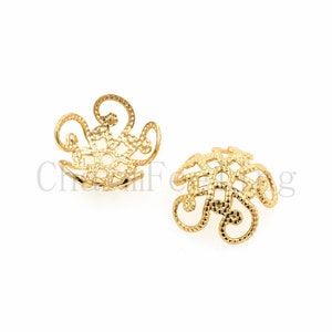 10 pcs 18K Gold Filled Flower Bead Caps,Pearl Caps,Round Bead Caps,Flower Caps,Spacer Jewelry, Brass Caps, DIY Gold Jewelry Making,