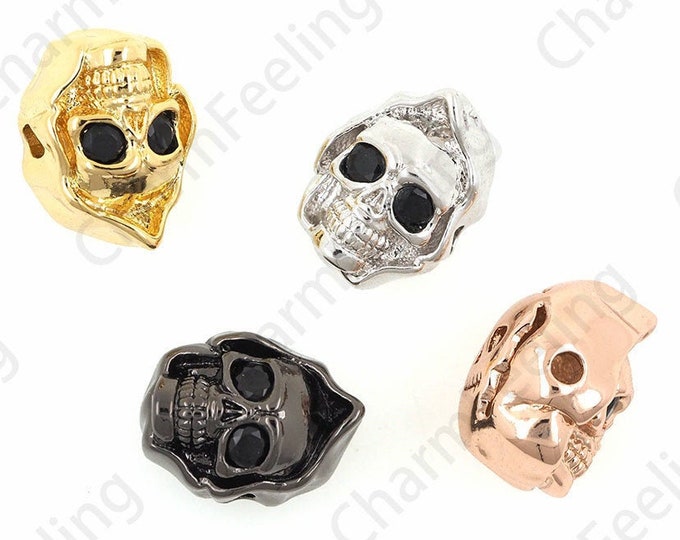 Skull Spacer Beads, CZ Skull Spacer Beads, Metal Skull Spacer Beads, Skull Charm, DIY Jewelry Making Accessories 10.3x13.5x9.7mm 1pcs