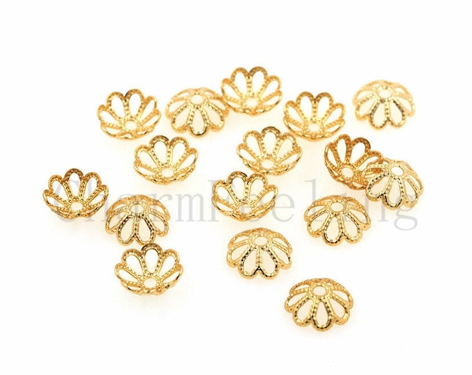 10 pcs 18K Gold Filled Flower Bead Caps,Pearl Caps,Round Bead Caps,Flower Caps,Spacer Jewelry, Brass Caps, DIY Gold Jewelry Making,