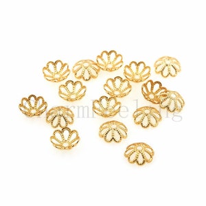 10 pcs 18K Gold Filled Flower Bead Caps,Pearl Caps,Round Bead Caps,Flower Caps,Spacer Jewelry, Brass Caps, DIY Gold Jewelry Making,