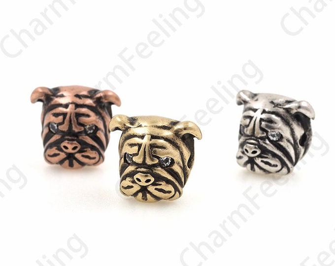 Bulldog animal head beads, paving bulldog spacer beads, dog charm dog head bracelet necklace pendant spacer beads 11*13*11mm 1pcs