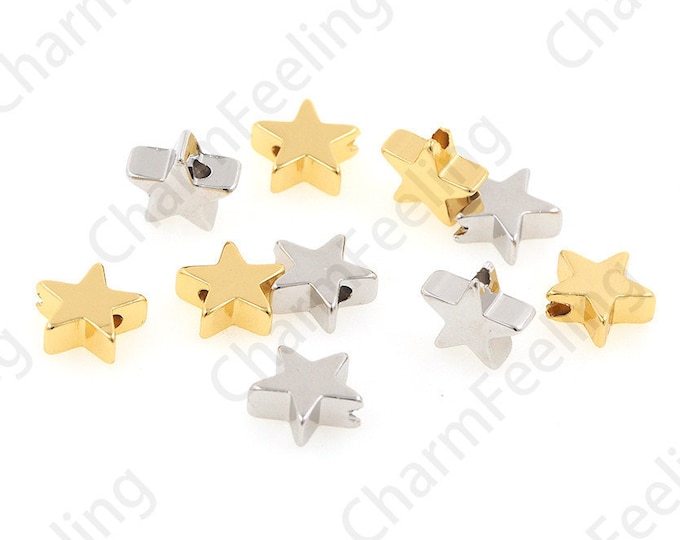 Gold-Plated star Spacer Beads, Star Charm, Bracelet Necklace Spacer Beads, DIY Jewelry Making Accessories 8x8.2mm 1pcs/ 5pcs/10pcs