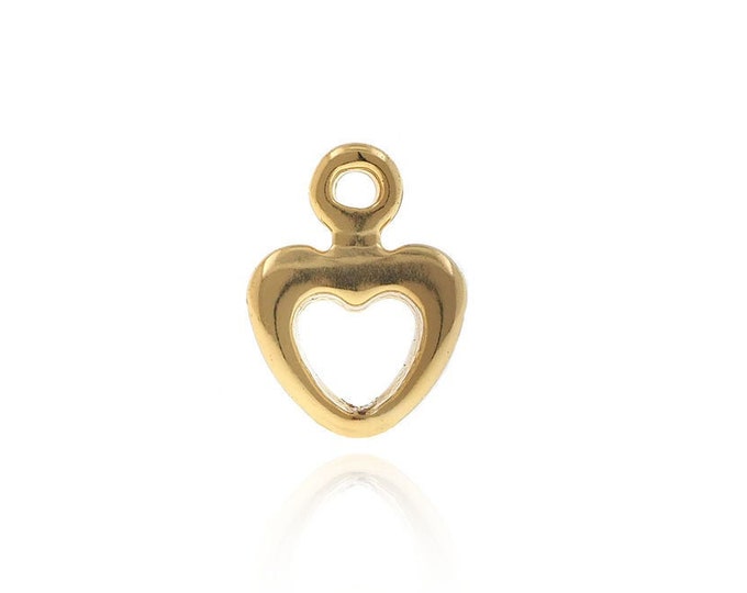 brass heart pendant,open heart necklace,tiny heart charm bracelet 7*5*2mm 10pcs