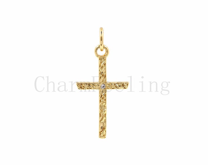 Micro Pave cross pendant, CZ cross necklace bracelet, Christian minimalist cross jewelry 23*11*2mm 1pcs