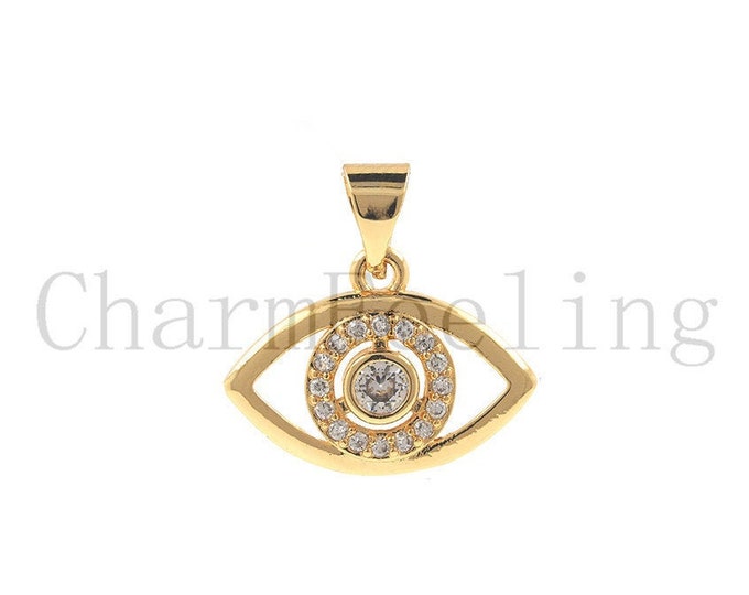 18K Gold Filled Eye Pendant, Eye Necklace, Eye Charm, Micro-set CZ Lucky Eye Charm, Lucky Charm, DIY Jewelry Accessories 17x17x2.7mm