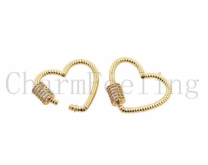 Cubic Zirconia Heart Carabiner,Heart Screw Clasp,Carabiner Charm 1pcs