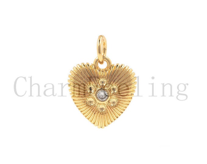brass heart pendant- textured heart- metallic heart- golden heart- Bracelet necklace DIY jewelry 16*12*2.3mm  1pcs