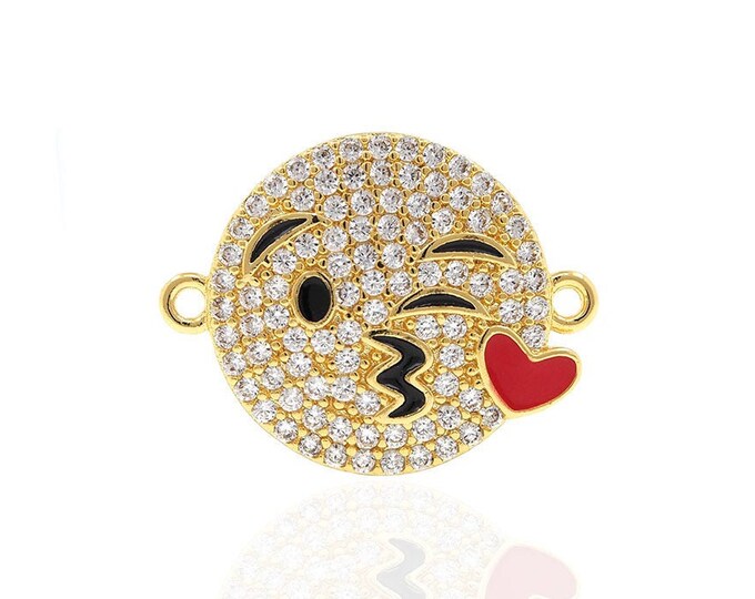 Kiss Pendant, MicroPave CZ Round Necklace, Face Pendant, Face Charm Filled With 18K gold, DIY jewelry Supplies, 16x20x2.5mm
