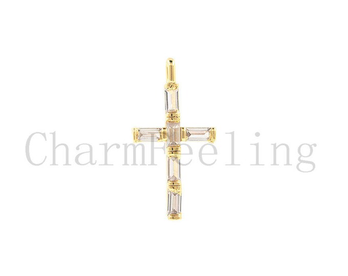 24k cross pendant-tiny cross necklace-Religious ornaments 23.8*12.2*2.9mm  1pcs