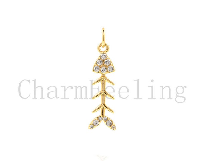 fishbone pendant-fishbone necklace-fishbone earrings-fish skeleton 24.6*6.7*1.7mm  1pcs