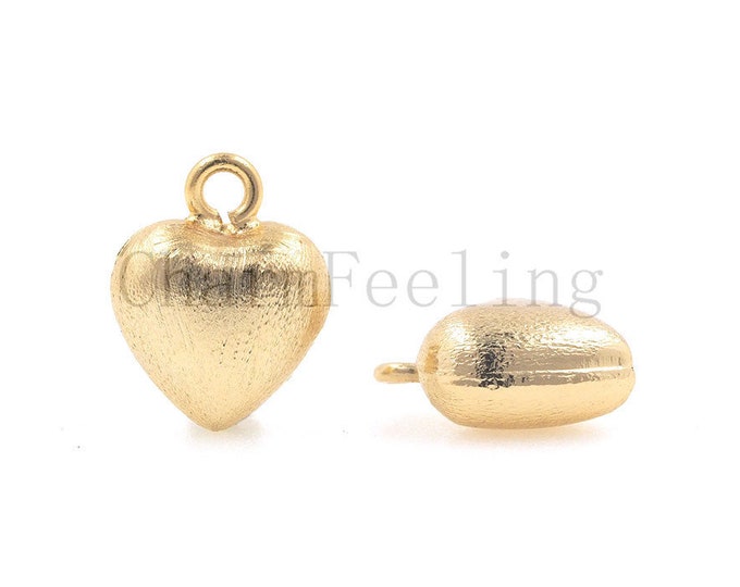 brushed heart-tiny gold heart-small heart charm--Bracelet necklace jewelry 14.5*11.5*6.2mm 1pcs