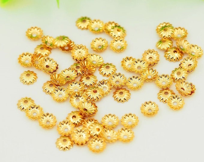 10 pcs 18K Gold Filled Flower Bead Caps,Pearl Caps,Round Bead Caps,Flower Caps,Spacer Jewelry, Brass Caps, DIY Gold Jewelry Making,