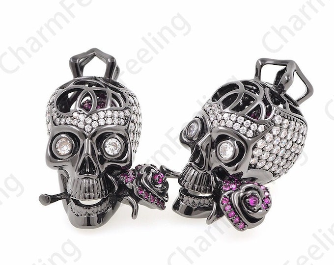 Micro-Pave Skull Pendant, CZ Skull Necklace, Diamond Skull, Skull Charm, DIY Jewelry Making Accessories 21.3x31.5x20.5mm 1pcs