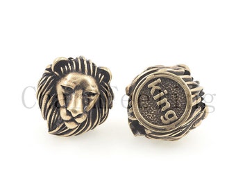 25/%OFF Lion Head Slider Beads Antique Brass 12X10mm spacer bead Spacers for 1.5mm leather or cord rustic bohemian European zamak 2pcs