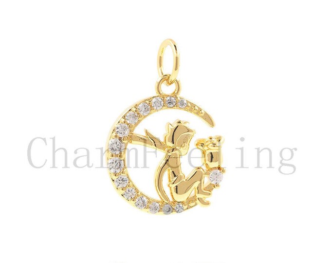 angel necklace-half moon pendant-Angel bracelet on the tip of the moon-Jewelry supplies 18.3*13.1*2.3mm  1pcs
