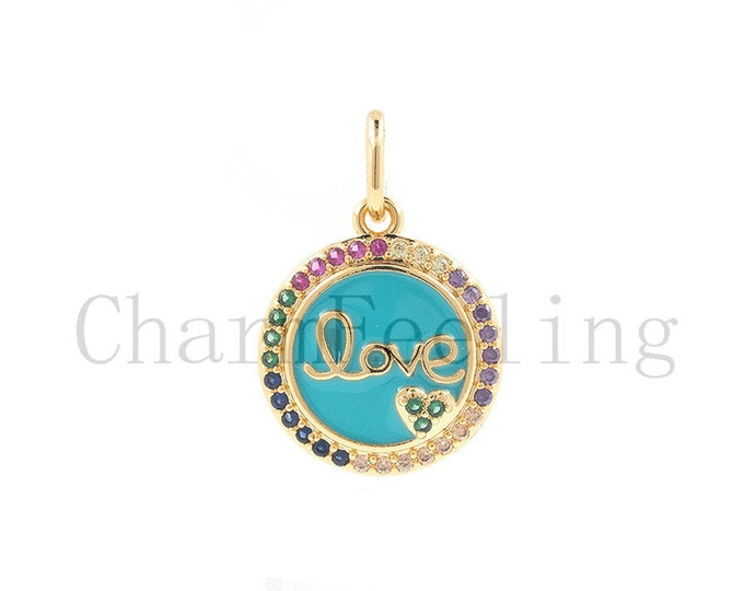 love script necklace-circle pendant love-Valentine's Day present 23.3*15.6*3.5mm  1pcs