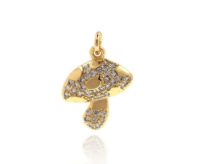 Mushroom pendant, Micropave Charm for Women Bracelet or Necklace DIY handmade accessories 13*9mm 1PCS