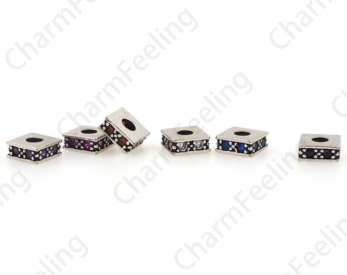 Micro-Pave Colorful Square Spacer Beads, Cubic Spacer Beads, Square Charm, Bracelet Spacer Beads 5.8x2.6mm 1pcs