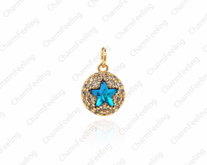 CZ ball pendant, star pendant, round star necklace, ball charm, star charm, jewelry making supplies 12.5×9×9mm  1pcs