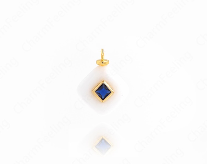 Natural Stone Pendant,Diamond Shape Charm,18K Gold Filled Gem Pendant,DIY Jewelry Supplies, 21.5x16.5x7mm