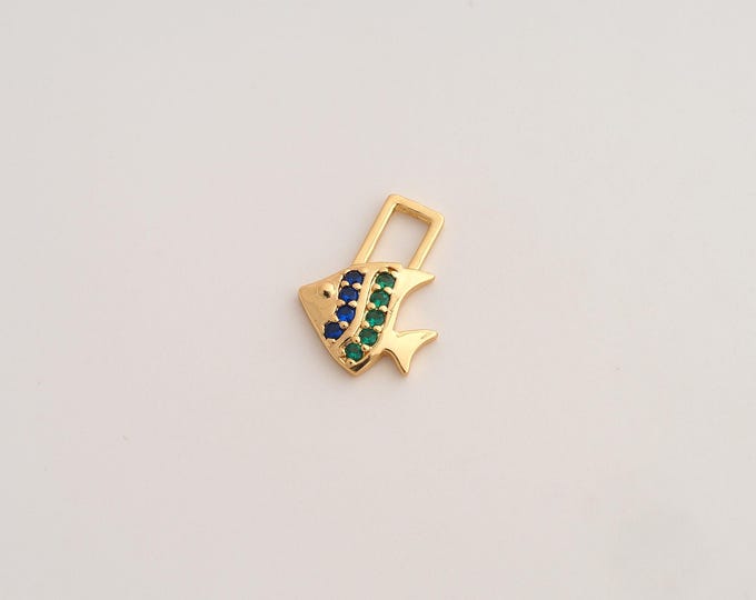 CZ Fish Pendant,Marine Life Pendant,18K Gold Filled Fish Charm,DIY Jewelry Accessories,15x11.3x2.3mm