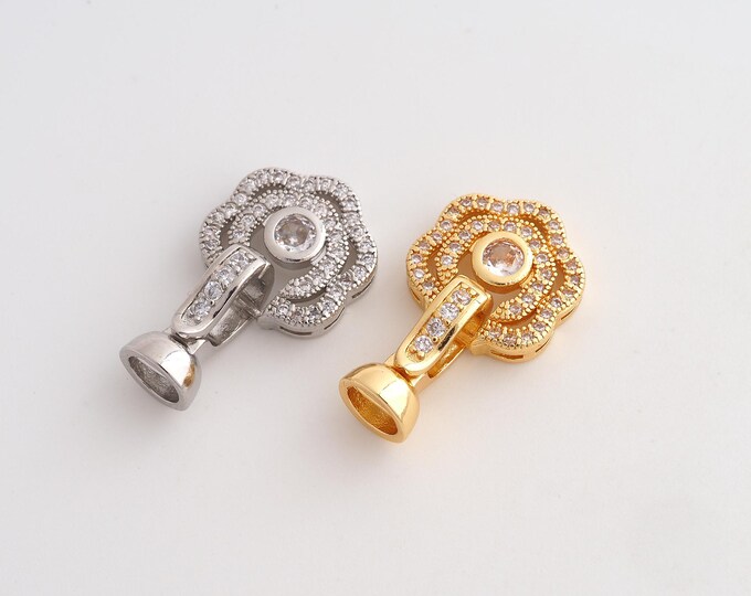 CZ Openable Clasp, Snap Clasp, 18K Gold Filled Flower Clasp, DIY Jewelry Making Supplies, 24.3x13.5x4mm